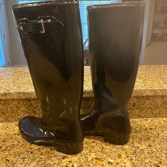 Hunter Rainboots Original Tall Gloss Rain Boot Wellies women's sz 8 Black - Picture 7 of 13